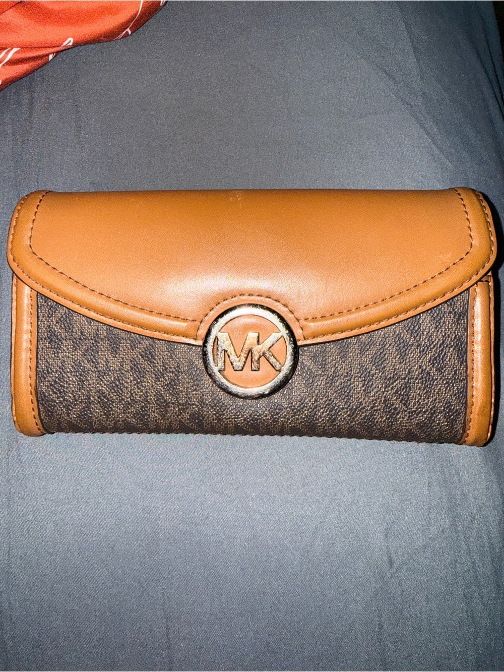 Michael Kors Brown and Tan Logo Continental Wallet
